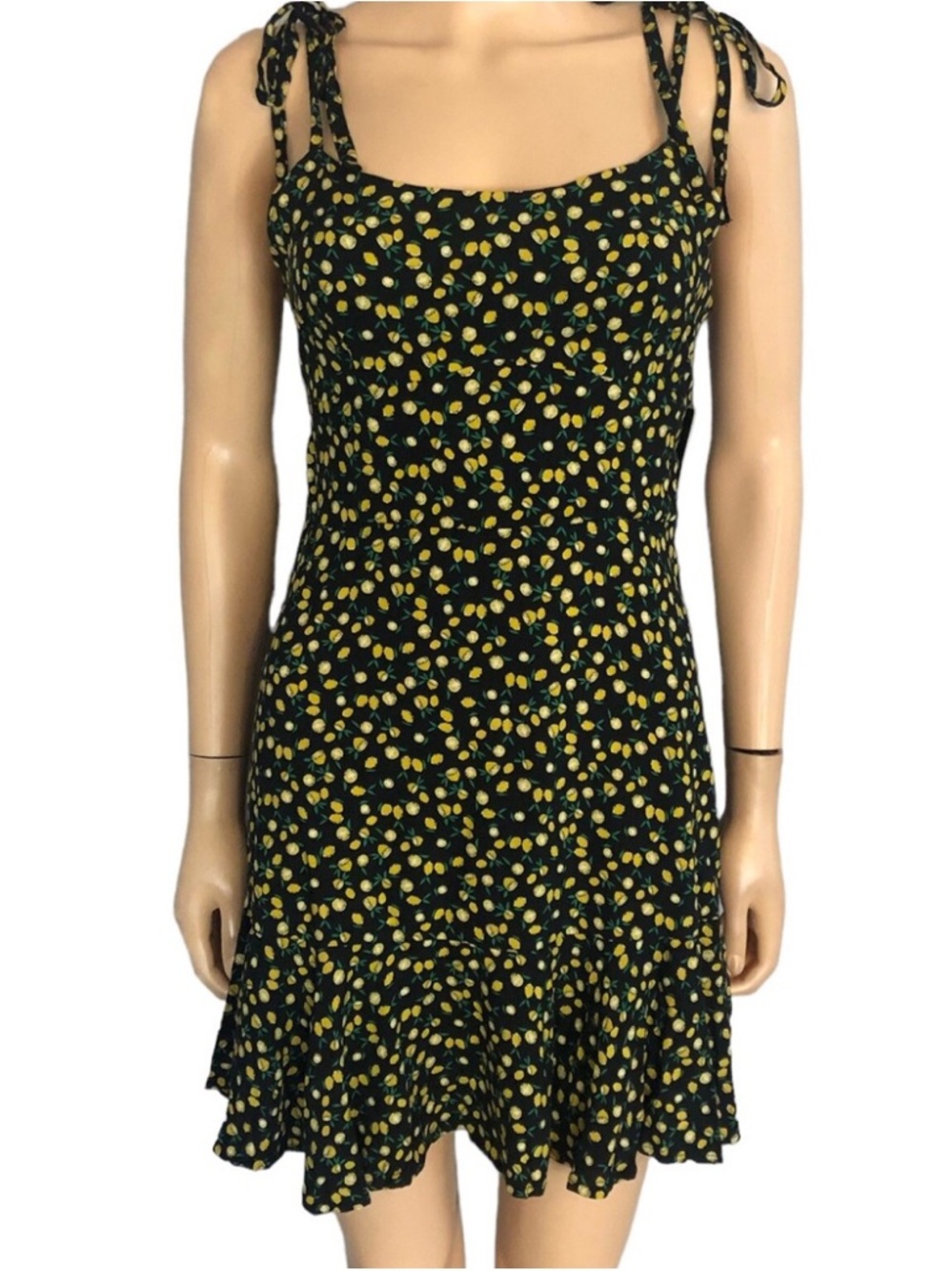 wild fable Black Lemon-Print Tie-Shoulder Midi Dress summer sundress shower
